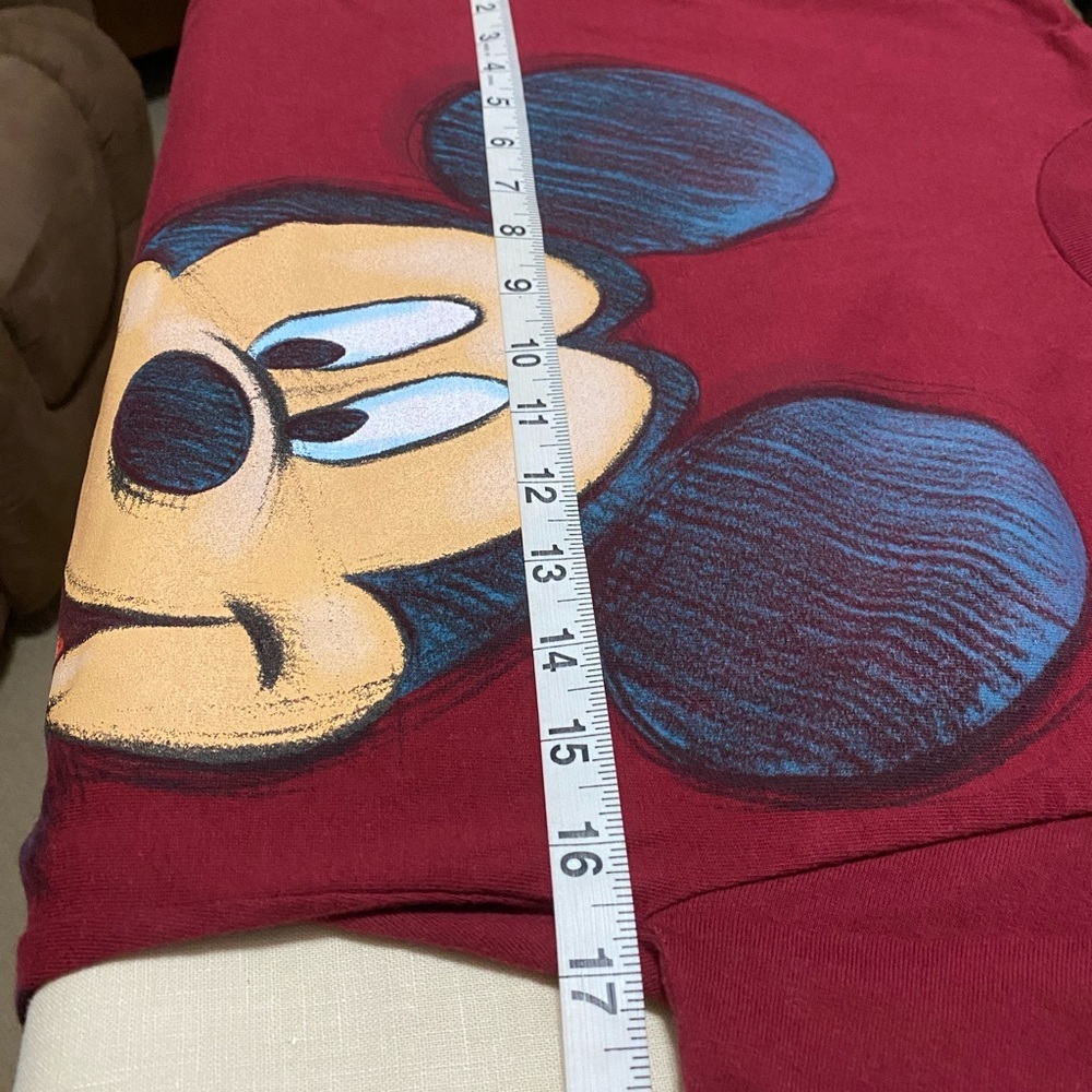 Disney Burgundy Mickey Mouse Double Sided Hanes Short Sleeve Shirt, Youth Large - Picture 3 of 4